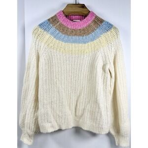 Aritzia Wilfred Sweater Womens Mohair Alpaca Knit Ivory Pink Blue Tan SZ: Med